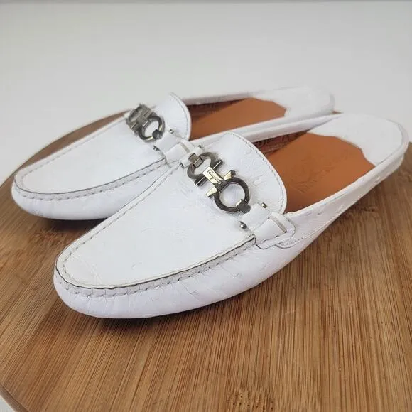 Salvatore Ferragamo Leather Slip On Gancini Driver Mules Women’s 7.5 B Italy