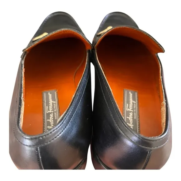 Salvatore Ferragamo Mens Tramezza Mix Gancini Bit Black Leather Loafers Sz 8 EE