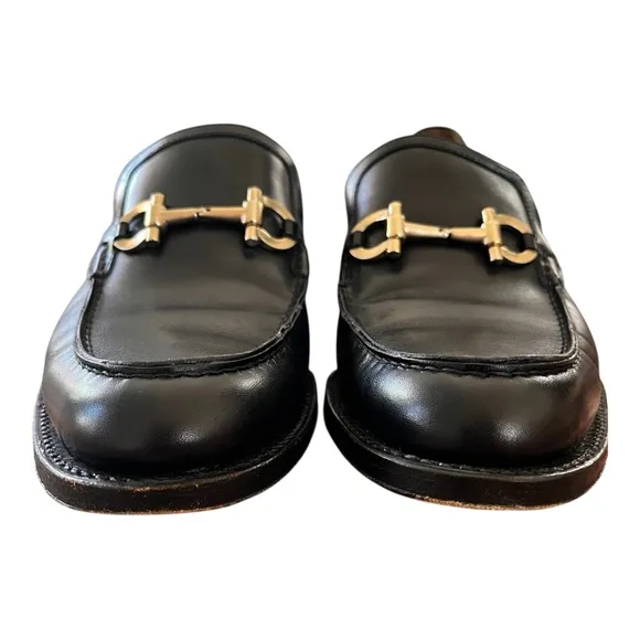Salvatore Ferragamo Mens Tramezza Mix Gancini Bit Black Leather Loafers Sz 8 EE