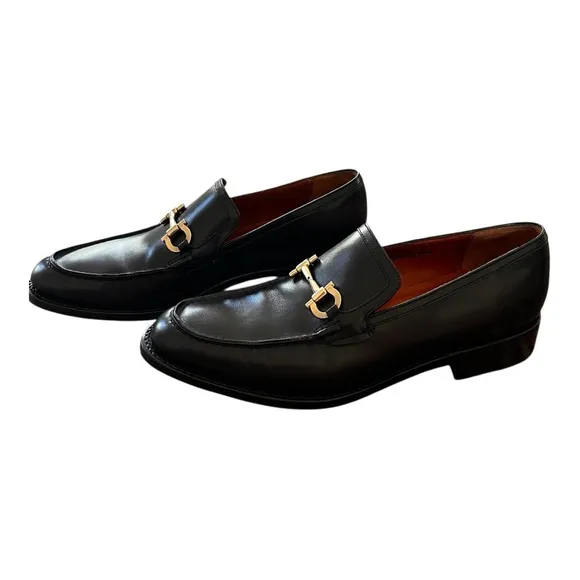 Salvatore Ferragamo Mens Tramezza Mix Gancini Bit Black Leather Loafers Sz 8 EE