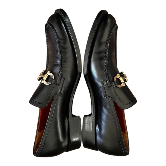 Salvatore Ferragamo Mens Tramezza Mix Gancini Bit Black Leather Loafers Sz 8 EE