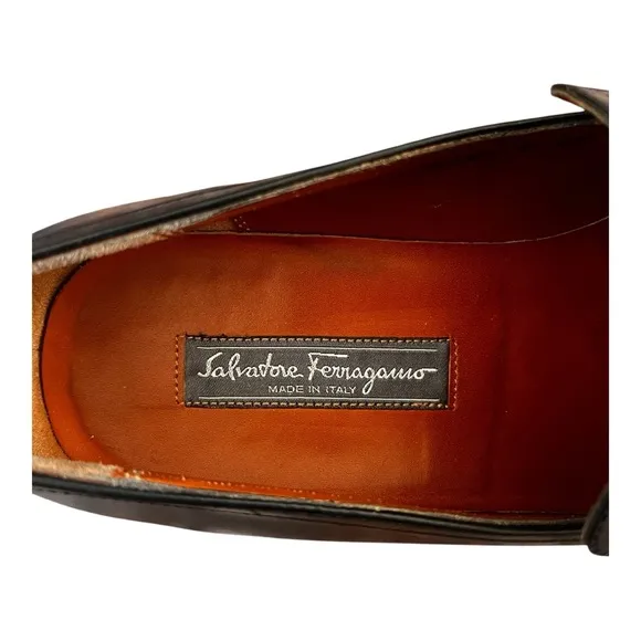 Salvatore Ferragamo Mens Tramezza Mix Gancini Bit Black Leather Loafers Sz 8 EE