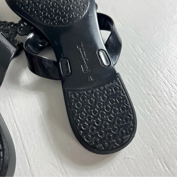 Salvatore Ferragamo Pandy Monogram Bow Jelly Thong Sandals Size 8 Solid Black