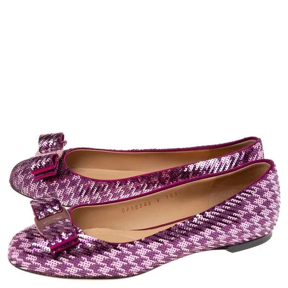 Salvatore Ferragamo Purple Sequins Varina Ballet Flats Size 36.5