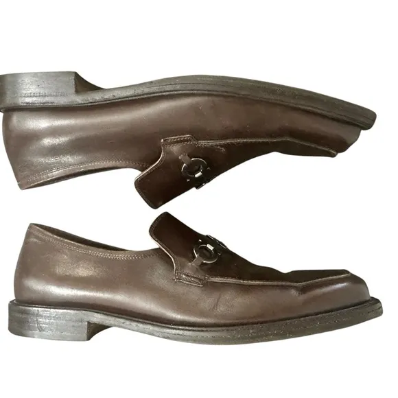 Salvatore Ferragamo Studio Brown Leather Slip On Bit Loafers Men's Size 9 D