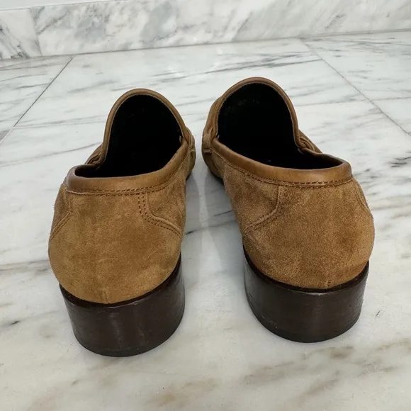 Salvatore Ferragamo Suede Tan Loafers‎ with Gold Buckle, Size 7.5