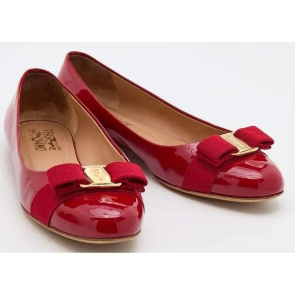 Salvatore Ferragamo Women's Varina Bow Ballet Leather Flats 8.5 B