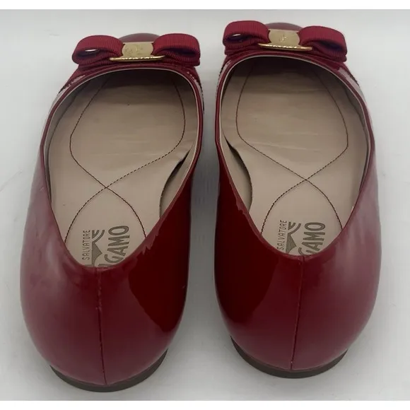 Salvatore Ferragamo Women's Varina Bow Ballet Leather Flats 8.5 B