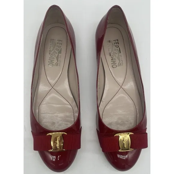 Salvatore Ferragamo Women's Varina Bow Ballet Leather Flats 8.5 B
