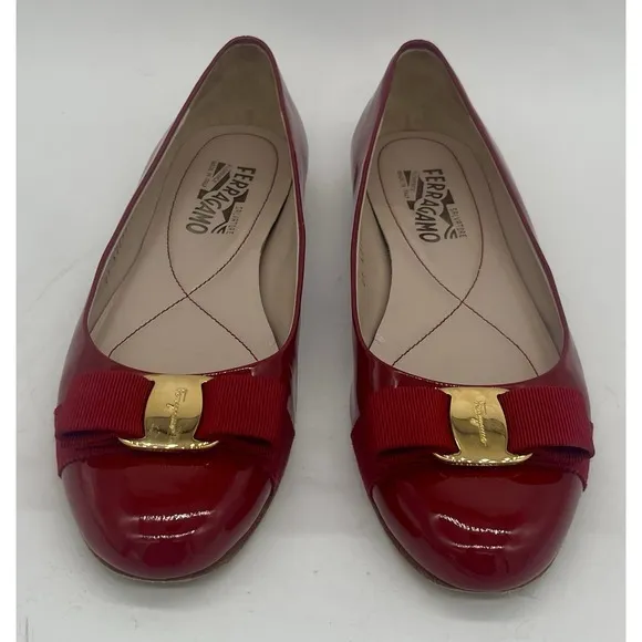 Salvatore Ferragamo Women's Varina Bow Ballet Leather Flats 8.5 B