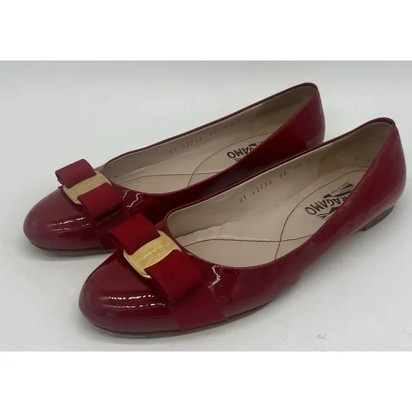 Salvatore Ferragamo Women's Varina Bow Ballet Leather Flats 8.5 B
