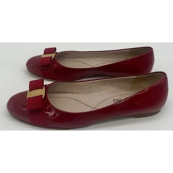 Salvatore Ferragamo Women's Varina Bow Ballet Leather Flats 8.5 B