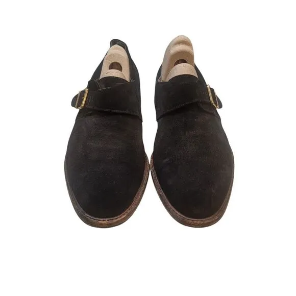 Salvatore Ferragamo Men's Black Suede Monk Strap Shoes. Size 11.5 C.
