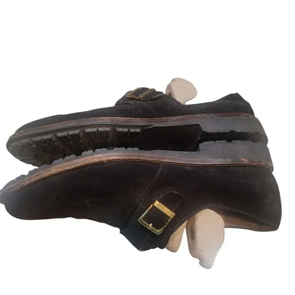 Salvatore Ferragamo Men's Black Suede Monk Strap Shoes. Size 11.5 C.