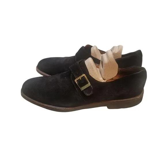 Salvatore Ferragamo Men's Black Suede Monk Strap Shoes. Size 11.5 C.