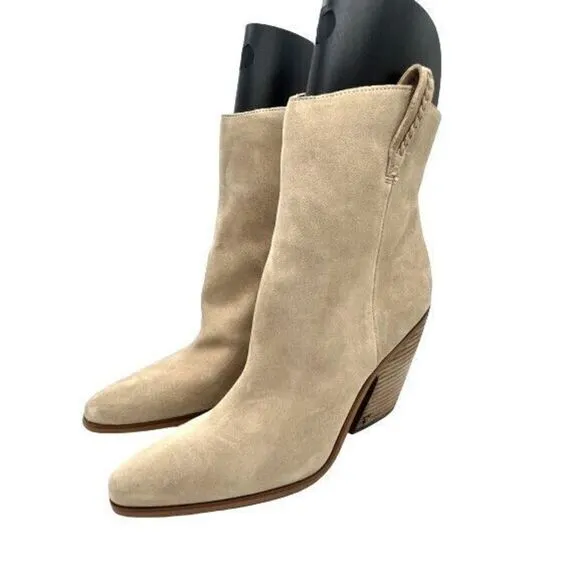 Sam Edelman Agnes Sesame Stacked Heel Pull On Ankle Western Boots - Sz 10