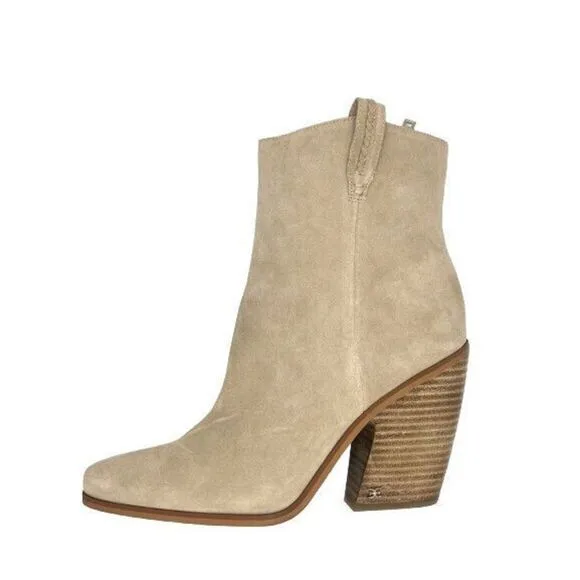Sam Edelman Agnes Sesame Stacked Heel Pull On Ankle Western Boots - Sz 10
