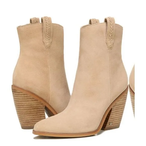 Sam Edelman Agnes Sesame Stacked Heel Pull On Ankle Western Boots - Sz 10