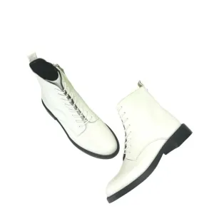 SAM EDELMAN &quot;NINA&quot; BRIGHT WHITE LEATHER LACE-UP COMBAT BOOT/BOOTIES/ANKLE BOOT🆕