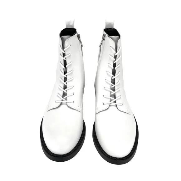 SAM EDELMAN &quot;NINA&quot; BRIGHT WHITE LEATHER LACE-UP COMBAT BOOT/BOOTIES/ANKLE BOOT🆕