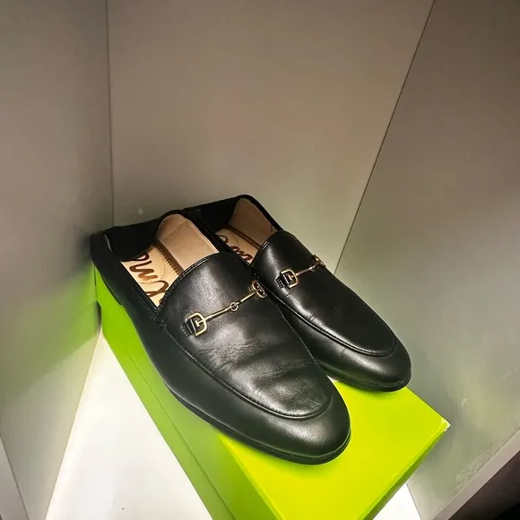 Sam Edelman Black and Gold Loraine Leather Loafers