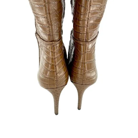 Sam Edelman Fraya Crocodile Embossed Tall High Heel Boots SZ 6 Brown New