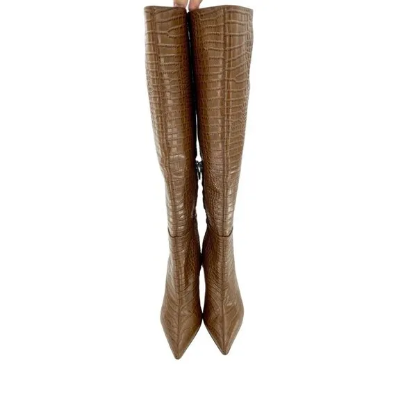 Sam Edelman Fraya Crocodile Embossed Tall High Heel Boots SZ 6 Brown New