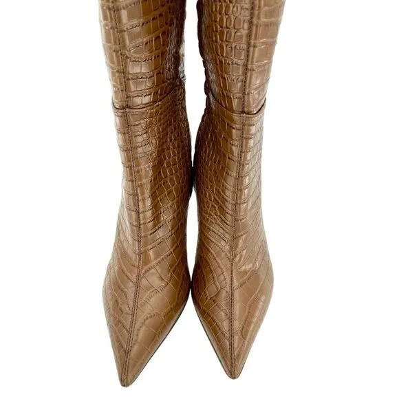 Sam Edelman Fraya Crocodile Embossed Tall High Heel Boots SZ 6 Brown New