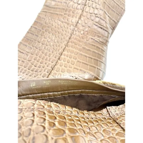 Sam Edelman Fraya Crocodile Embossed Tall High Heel Boots SZ 6 Brown New
