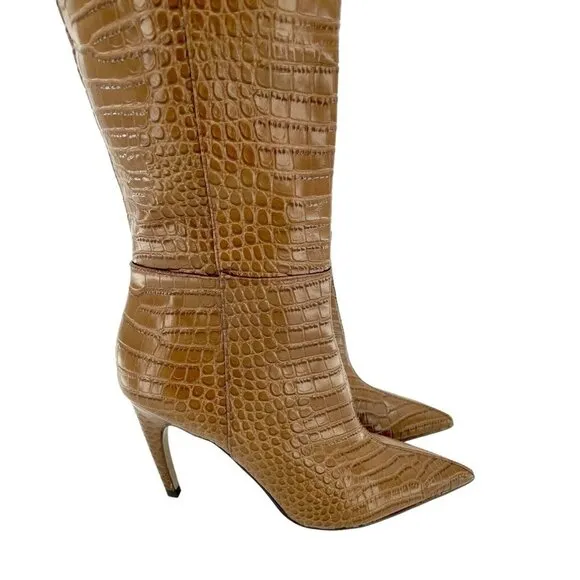 Sam Edelman Fraya Crocodile Embossed Tall High Heel Boots SZ 6 Brown New