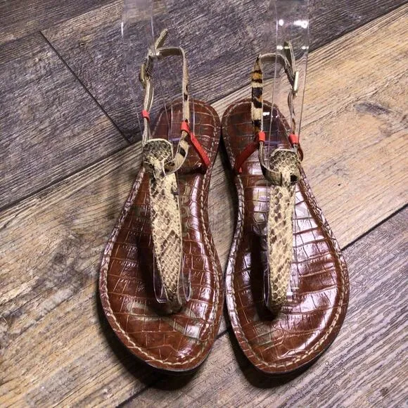 Sam Edelman Gigi Animal Snakeskin and Leopard Print T Strap Sandals Size 6