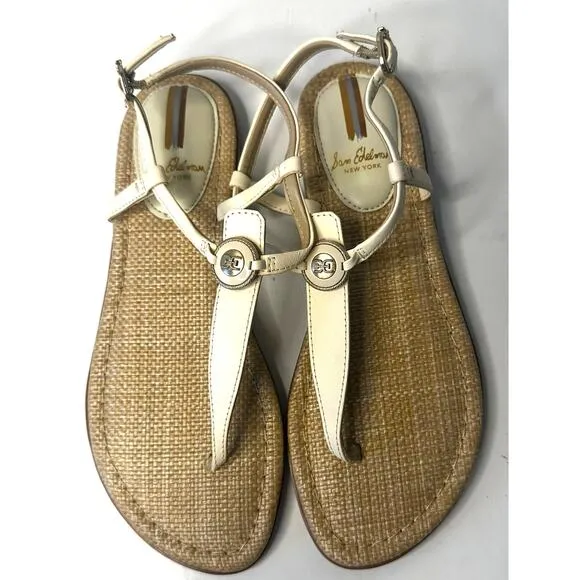 Sam Edelman Gigi Signet T-Strap Sandals Women Size 6.5 Ivory (off white)