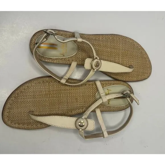 Sam Edelman Gigi Signet T-Strap Sandals Women Size 6.5 Ivory (off white)