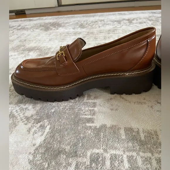 Sam Edelman Laurs Lug Sole Gold Horsebit Loafers Sz 8
