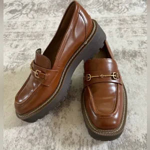 Sam Edelman Laurs Lug Sole Gold Horsebit Loafers Sz 8