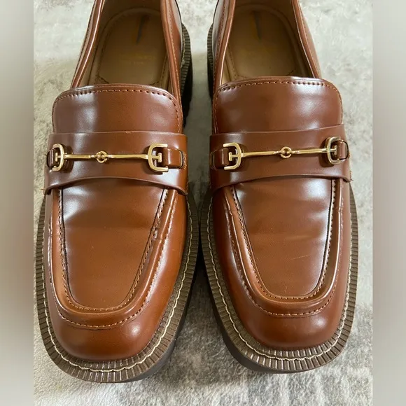 Sam Edelman Laurs Lug Sole Gold Horsebit Loafers Sz 8