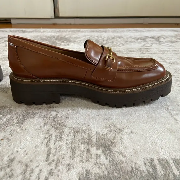Sam Edelman Laurs Lug Sole Gold Horsebit Loafers Sz 8