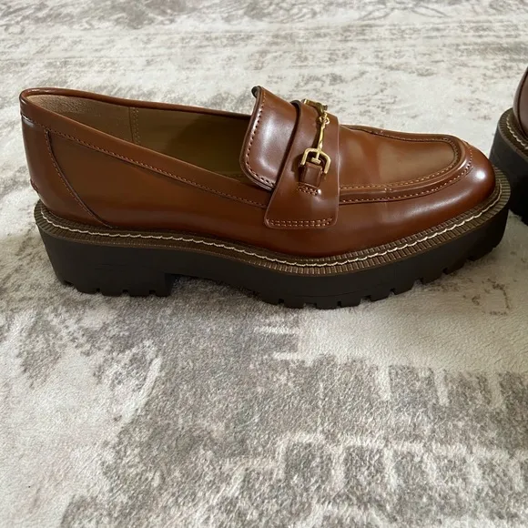 Sam Edelman Laurs Lug Sole Gold Horsebit Loafers Sz 8
