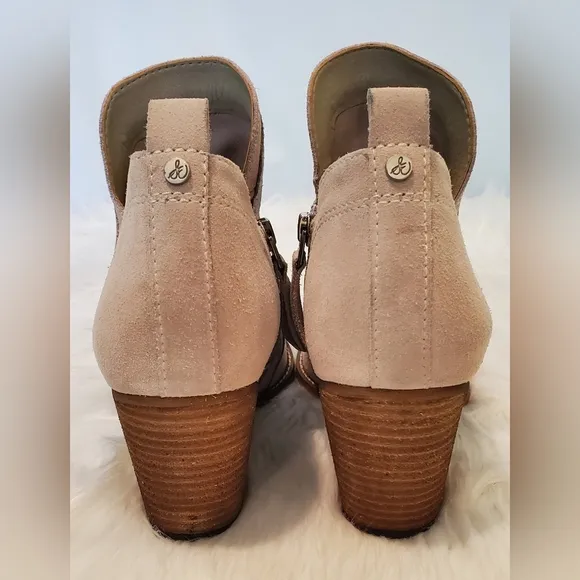 Sam Edelman Mathia Women's Tan Suede Ankle Boots With Stacked Heel