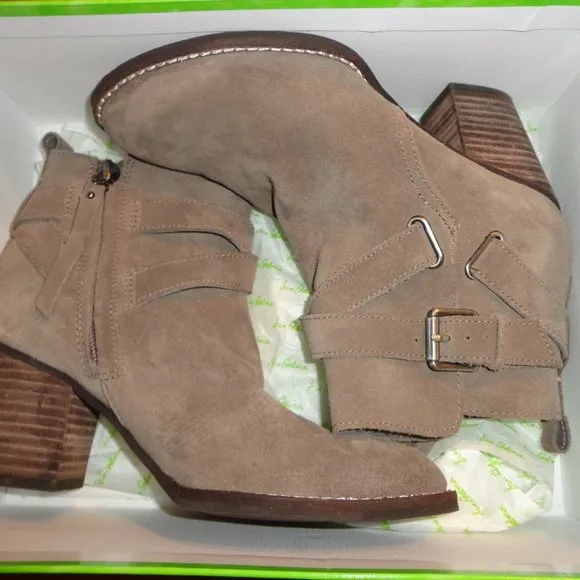 Sam Edelman Morris Suede Bootie 6M Flint Grey Side Zip Stacked Heel
