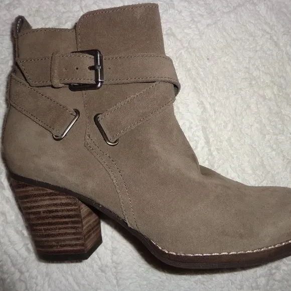Sam Edelman Morris Suede Bootie 6M Flint Grey Side Zip Stacked Heel