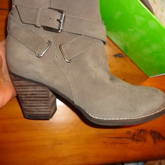 Sam Edelman Morris Suede Bootie 6M Flint Grey Side Zip Stacked Heel