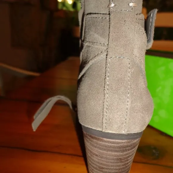 Sam Edelman Morris Suede Bootie 6M Flint Grey Side Zip Stacked Heel