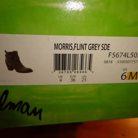 Sam Edelman Morris Suede Bootie 6M Flint Grey Side Zip Stacked Heel