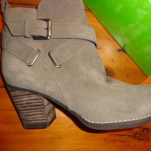 Sam Edelman Morris Suede Bootie 6M Flint Grey Side Zip Stacked Heel