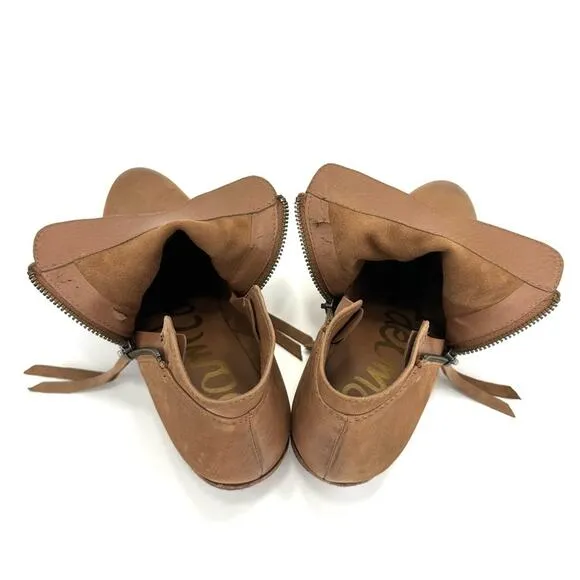 SAM EDELMAN “PACKER” TAN BUTTERY LEATHER STOCKED BLOCK HEEL ANKLE BOOTS/BOOTIES