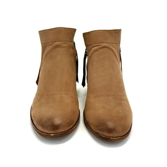 SAM EDELMAN “PACKER” TAN BUTTERY LEATHER STOCKED BLOCK HEEL ANKLE BOOTS/BOOTIES
