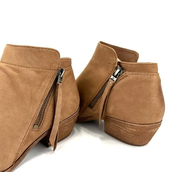 SAM EDELMAN “PACKER” TAN BUTTERY LEATHER STOCKED BLOCK HEEL ANKLE BOOTS/BOOTIES