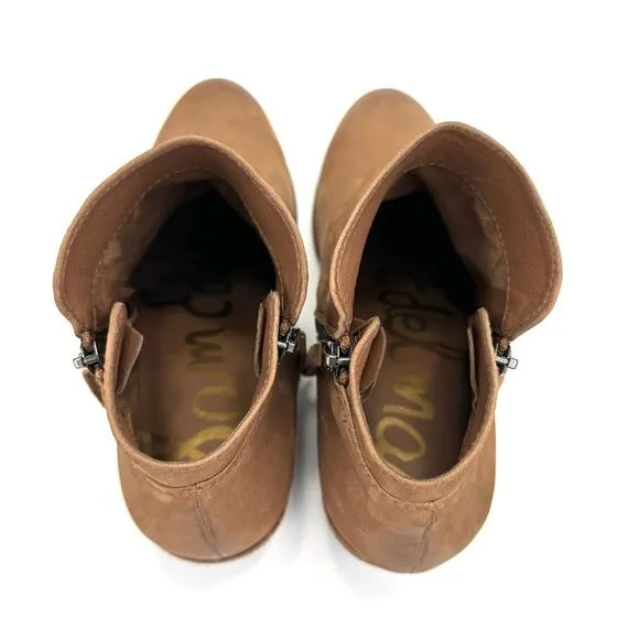 SAM EDELMAN “PACKER” TAN BUTTERY LEATHER STOCKED BLOCK HEEL ANKLE BOOTS/BOOTIES