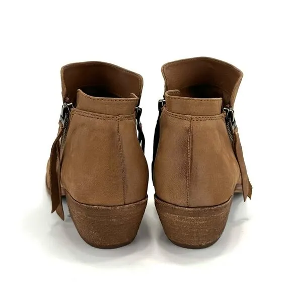 SAM EDELMAN “PACKER” TAN BUTTERY LEATHER STOCKED BLOCK HEEL ANKLE BOOTS/BOOTIES